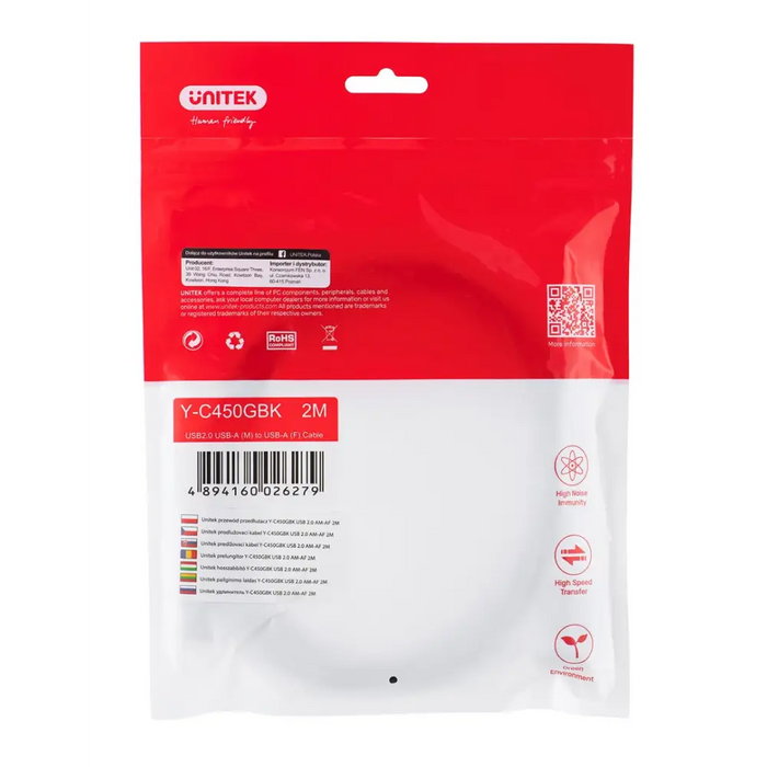 UNITEK Y-C450GBK USB cable 2 m USB 2.0 USB A Black - AdaptersKBA-ADA<<<Cables and adaptersKBA<<<ActionPL