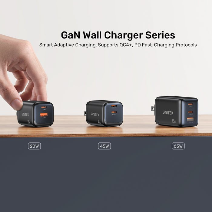 UNITEK 2x GAN 20W mains charger, black