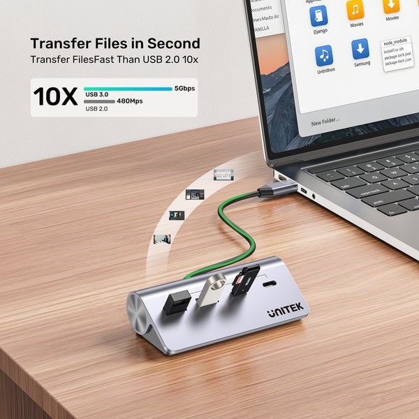 UNITEK ALUMINIUM USB-C HUB 2X USB-A 2X USB-C 5GBPS