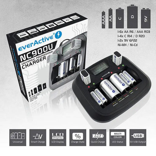 Universal Charger NIMH R6,03,14,20,22 with microprocessor NC900U EVERACTIVE - Зарядни устройства и адаптери<<<Батерии и