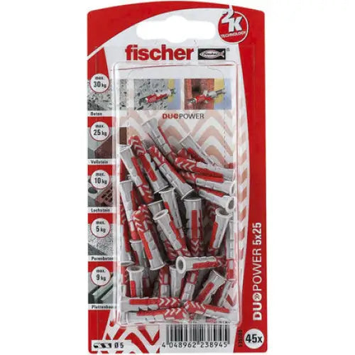 UNIVERSAL DOWEL Ф5X25MM 45 PCS FISCHER DUOPOWER K NV - Комплекти дюбели<<<Дюбели<<<Инструменти и