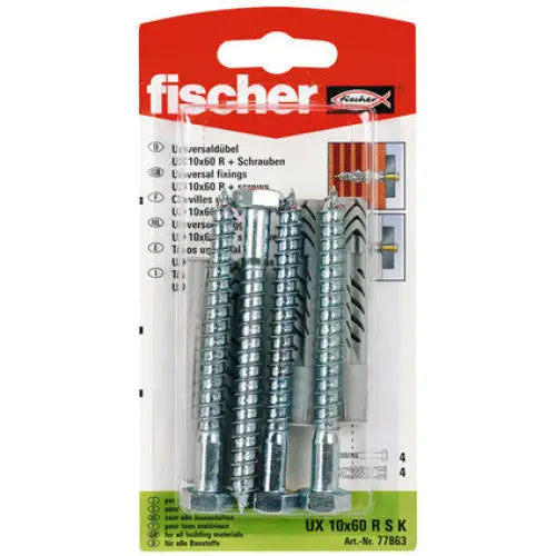 UNIVERSAL DOWEL WITH BOLT F10X60MM 4 PCS FISCHER UX RSK - Комплекти дюбели и винтове<<<Дюбели<<<Инструменти и