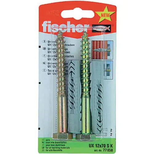 UNIVERSAL DOWEL WITH BOLT F12X70 MM 2 PCS FISCHER UX SK - Комплекти дюбели и винтове<<<Дюбели<<<Инструменти и
