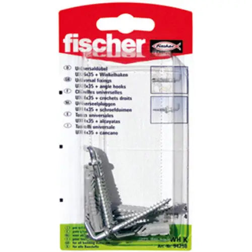 UNIVERSAL DOWEL WITH HOOK F6X35MM 4 PIECES FISCHER UX WH K - Комплекти дюбели и винтове<<<Дюбели<<<Инструменти и