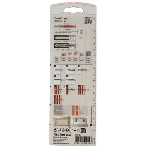 UNIVERSAL DOWEL WITH SCREW 10X160 FUS K 4 PCS. FISCHER DUOXPAND - Комплекти дюбели<<<Дюбели<<<Инструменти и