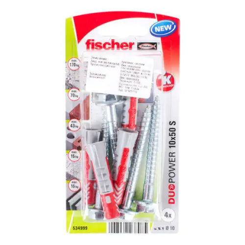 UNIVERSAL DOWEL WITH SCREW F10X50MM 4 PCS FISCHER DUOPOWER SK NV - Комплекти дюбели и винтове<<<Дюбели<<<Инструменти и