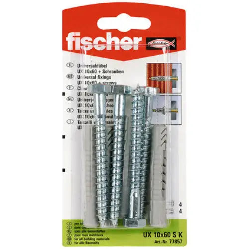 UNIVERSAL DOWEL WITH SCREW F10X60MM 4 PCS FISCHER UX SK NV - Комплекти дюбели и винтове<<<Дюбели<<<Инструменти и