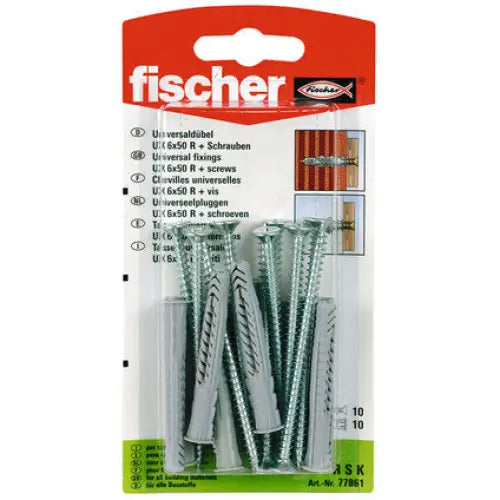 UNIVERSAL DOWEL WITH SCREW F6X50MM 10 PCS FISCHER UX RSK - Комплекти дюбели и винтове<<<Дюбели<<<Инструменти и