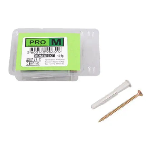 UNIVERSAL DOWEL WITH SCREW F6X52MM 15 PCS PRO M - Комплекти дюбели и винтове<<<Дюбели<<<Инструменти и