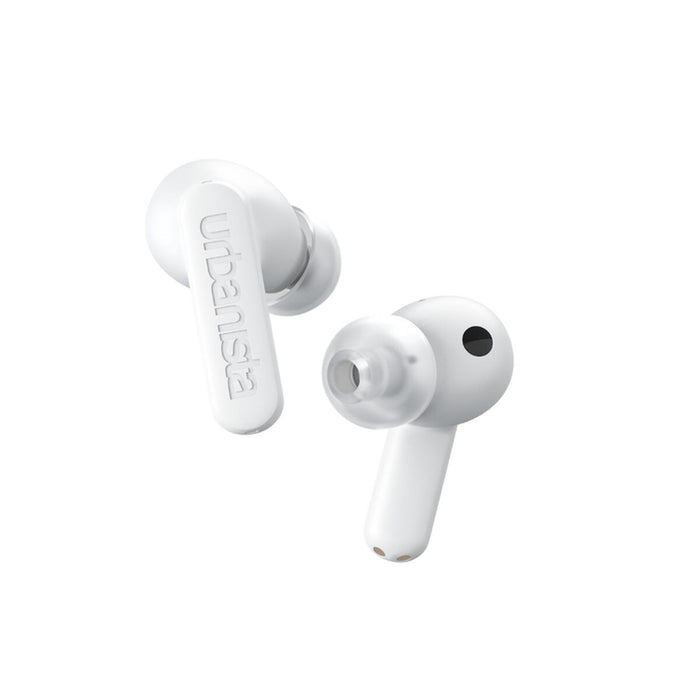 URBANISTA ATLANTA Bluetooth earphones black 34 hours total playtime Hybrid active noise cancelling Touch controls IPX4 white
