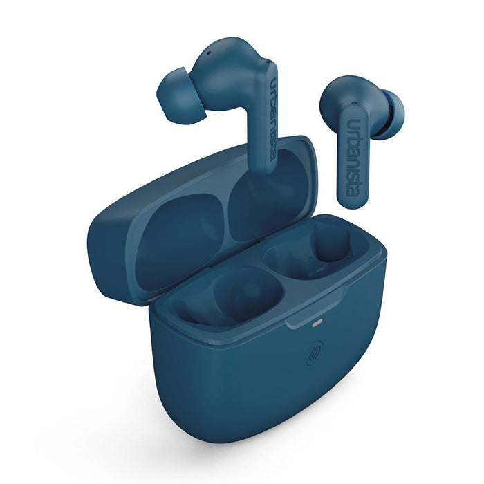 URBANISTA ATLANTA Bluetooth earphones black 34 hours total playtime Hybrid active noise cancelling Touch controls IPX4 blue