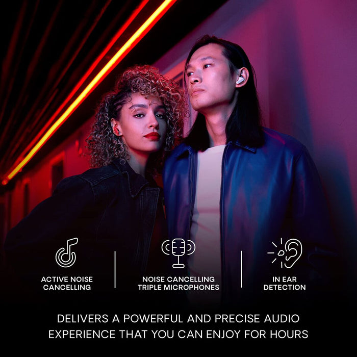 URBANISTA ATLANTA Bluetooth earphones black 34 hours total playtime Hybrid active noise cancelling Touch controls IPX4 blue