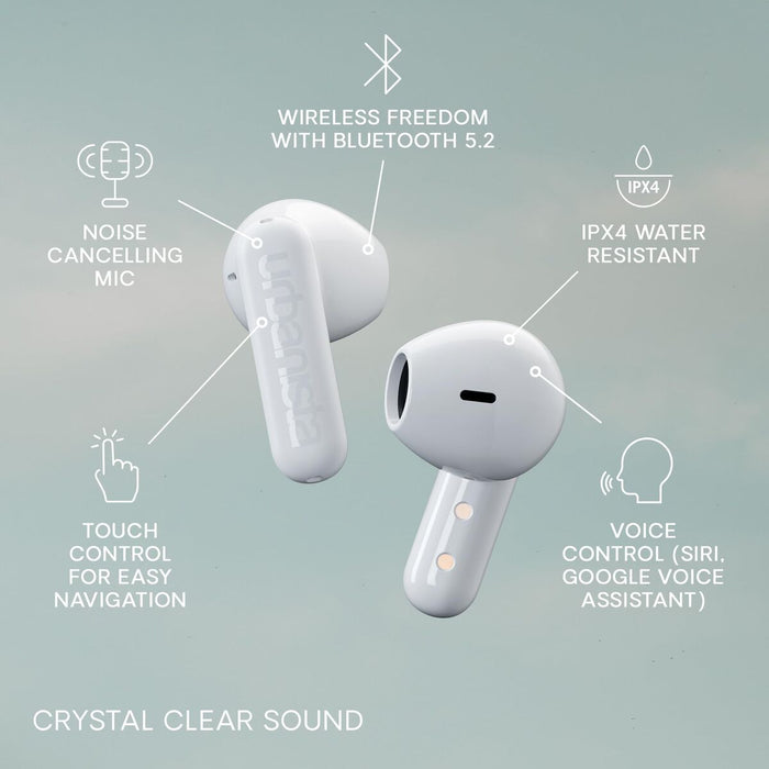 URBANISTA COPENHAGEN Bluetooth earphones black 32 hours total playtime Noise-reducing microphone Touch controls IPX4 dusty white