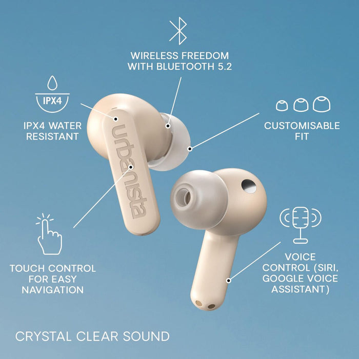 URBANISTA PHOENIX earphones Soral charging Hybrid active noise cancelling Playtime 8 hours Water resistant IPX4 dessert rose