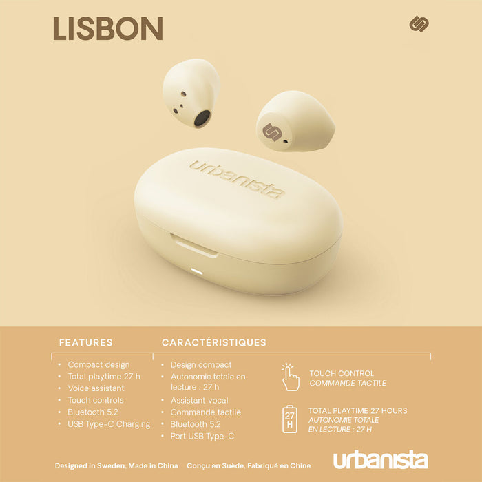 URBANISTA LISBON Bluetooth earphones 27 hours total playtime Touch controls coral