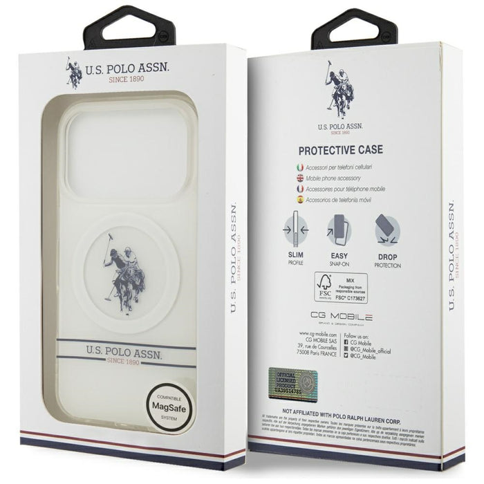 US Polo DH and Bottom Stripe Logo MagSafe Case for iPhone 17 Pro - White