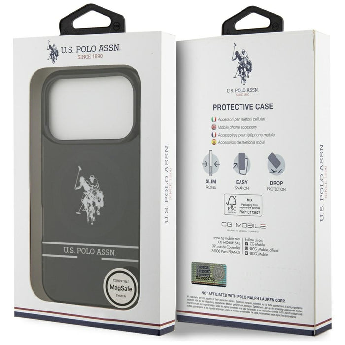 US Polo DH and Bottom Stripe Logo MagSafe Case for iPhone 17 Pro - Black