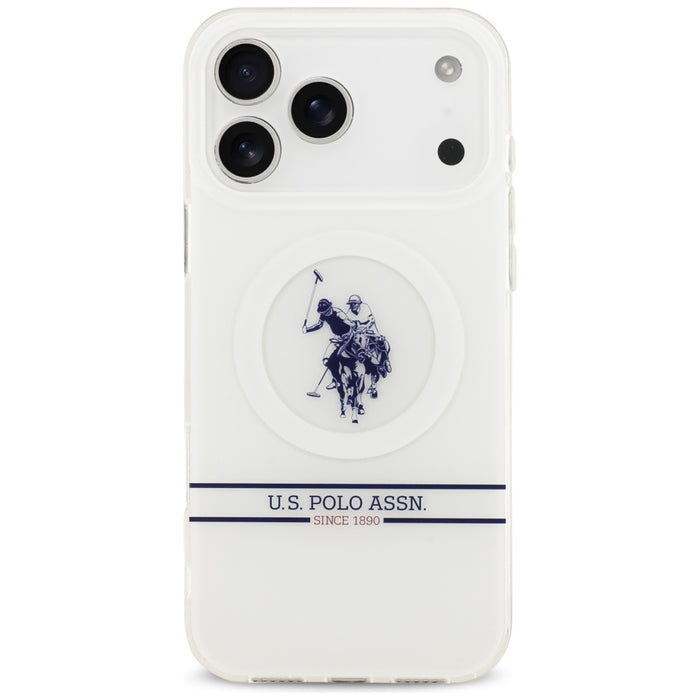 US Polo DH and Bottom Stripe Logo MagSafe Case for iPhone 17 Pro Max - White