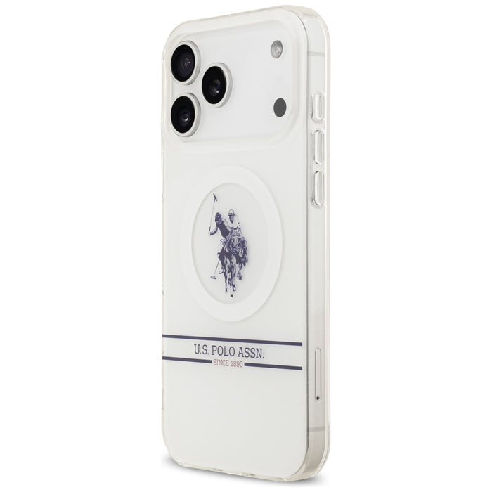 US Polo DH and Bottom Stripe Logo MagSafe Case for iPhone 17 Pro Max - White