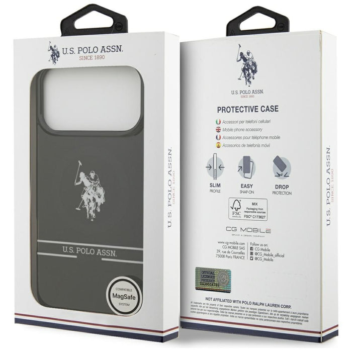 US Polo DH and Bottom Stripe Logo MagSafe Case for iPhone 17 Pro Max - Black