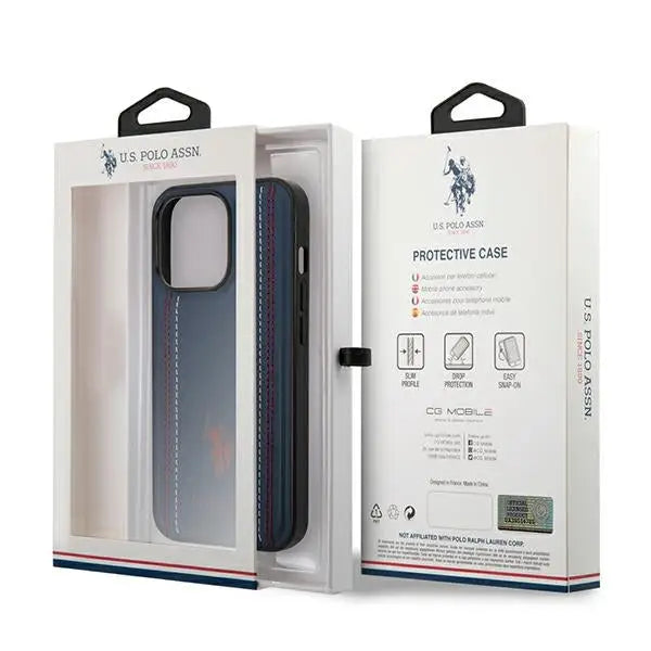 US Polo USHCP14XPFAV iPhone 14 Pro Max 6.7’’ navy/navy blue Leather Stitch - Cell phone cases and covers<<<HurtelXML
