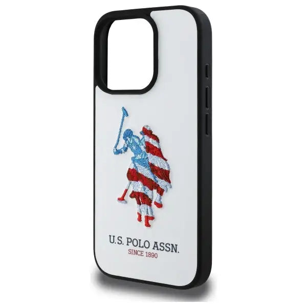 US Polo USHCP15XPUSH iPhone 15 Pro Max 6.7’’ white/white Leather Big DH American Flag - Cell phone cases