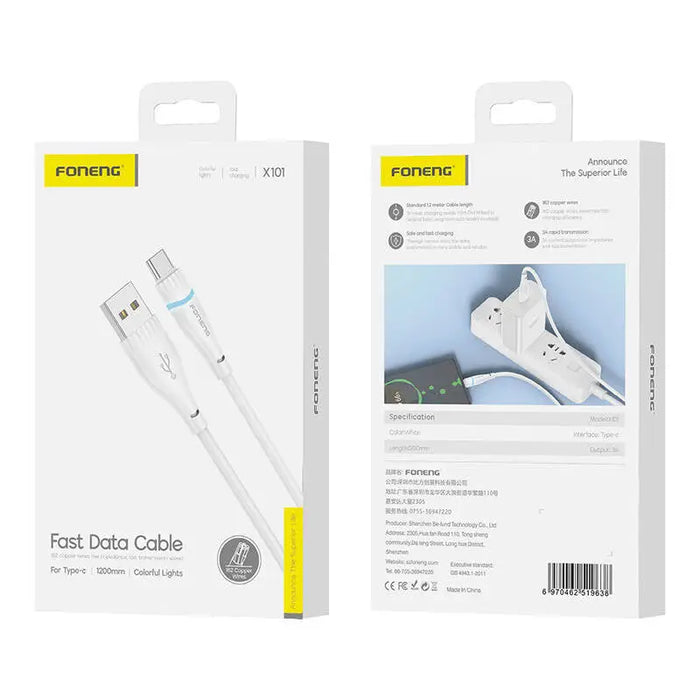 USB-A to USB-C cable Foneng X101 3A 1.2m (white) - USB to USB-C<<<USB cables<<<GSM Accessories<<<InnproXML