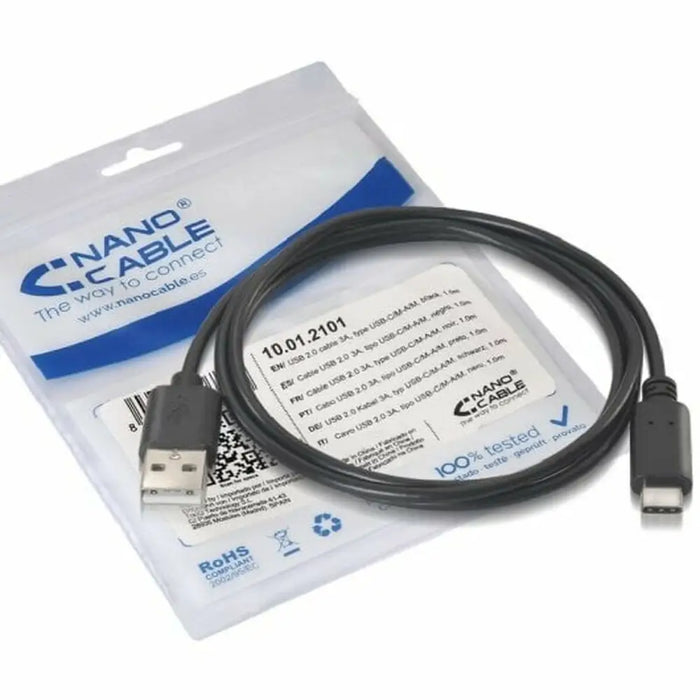 USB A to USB-C Cable NANOCABLE 10.01.2102 Black 2 m - Компютър Кабели и адаптери<<<Компютри| Електроника<<<BigBuy&&&USB