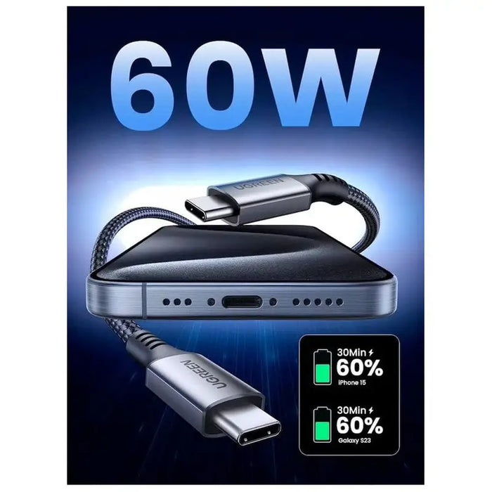 USB-C TO USB-C DATA AND CHARGING CABLE - 60W 1m (US567) UGREEN - GRAY - Кабели за мобилни устройства<<<Аксесоари за