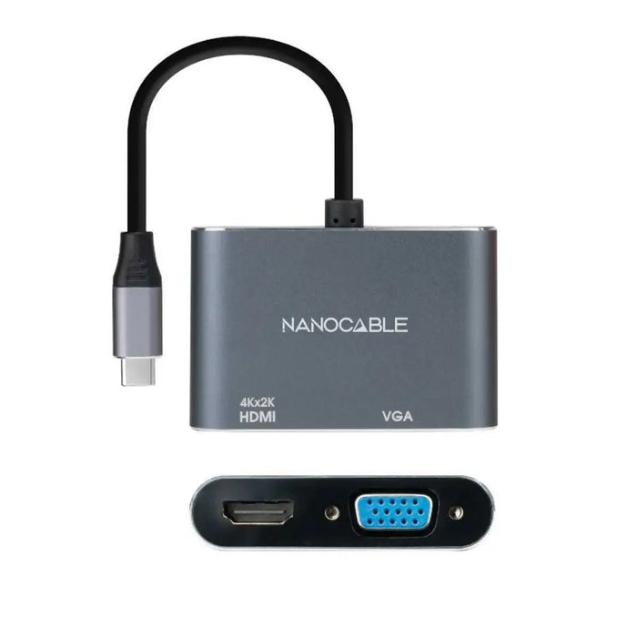 USB-C to VGA/HDMI Adapter NANOCABLE 10.16.4303 Grey 4K Ultra HD - Компютър Кабели и адаптери<<<Компютри|