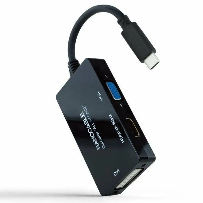 USB-C to VGA/HDMI/DVI Adapter NANOCABLE 10.16.4301-ALL 20 cm Black - Адаптери<<<Компютър Кабели и адаптери<<<Компютри|