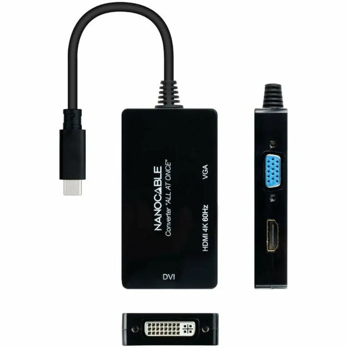 USB-C to VGA/HDMI/DVI Adapter NANOCABLE 10.16.4301-ALL 20 cm Black - Адаптери<<<Компютър Кабели и адаптери<<<Компютри|