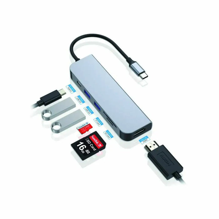 USB Hub Conceptronic 6 in 1 Grey Aluminium - Компютър Мрежи и компоненти<<<Компютри| Електроника<<<BigBuy&&&HUB