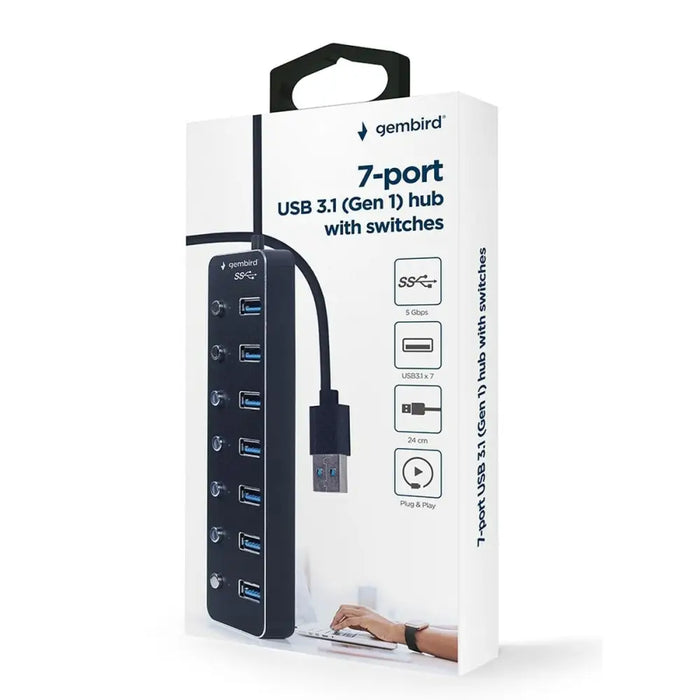 USB Hub GEMBIRD UHB-U3P7P-01 Black - HUB USB<<<Компютър Мрежи и компоненти<<<Компютри| Електроника<<<BigBuy&&&USB