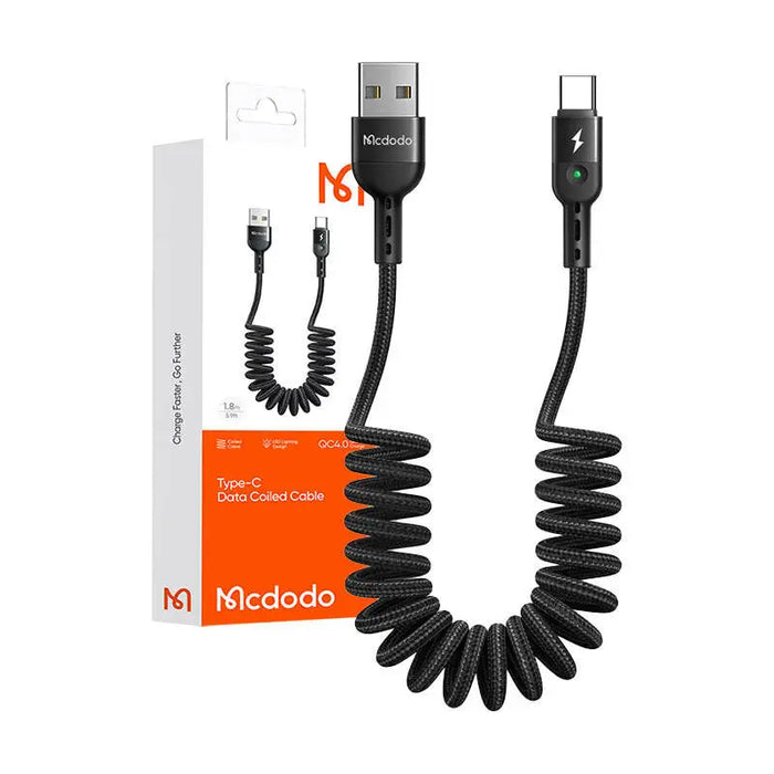 USB Spring Cable to USB-C Mcdodo Omega CA-6420 1.8m (Black) - USB to USB-C<<<USB cables<<<GSM Accessories<<<InnproXML