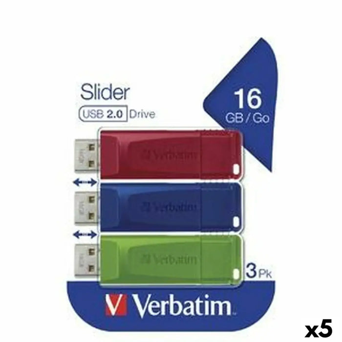 USB stick Verbatim SLIDER Multicolour 16 GB 3 Pieces (5 Units) - USB флаш устройства<<<Компютър Мрежи и
