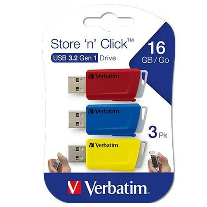 USB stick Verbatim STORE´N´CLICK Multicolour 16 GB 3 Pieces (5 Units) - USB флаш устройства<<<Компютър Мрежи и