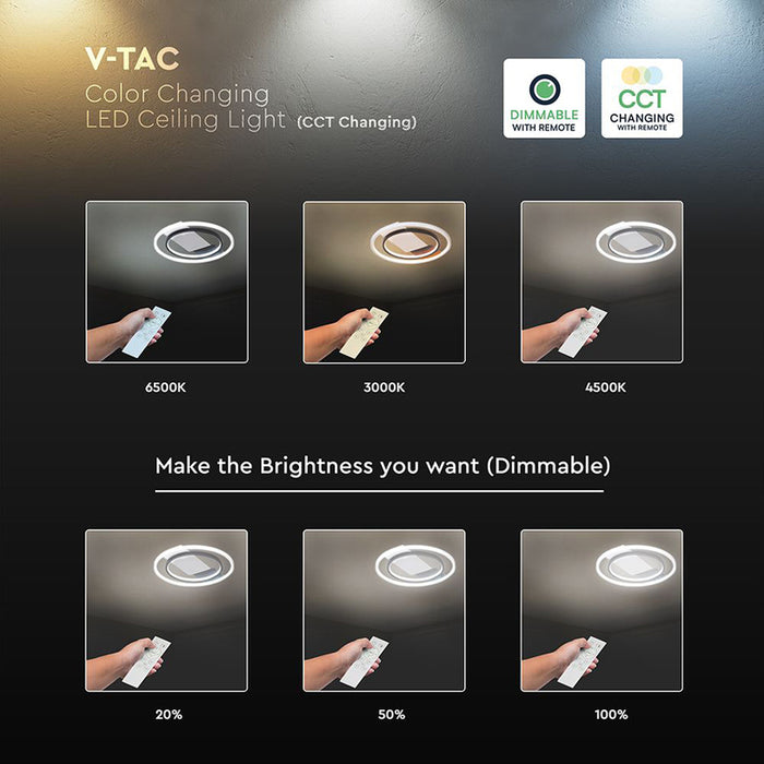 LED CEILING LIGHT 50W 3CCT WHITE/BLACK REMOTE CONTROL V-TAC