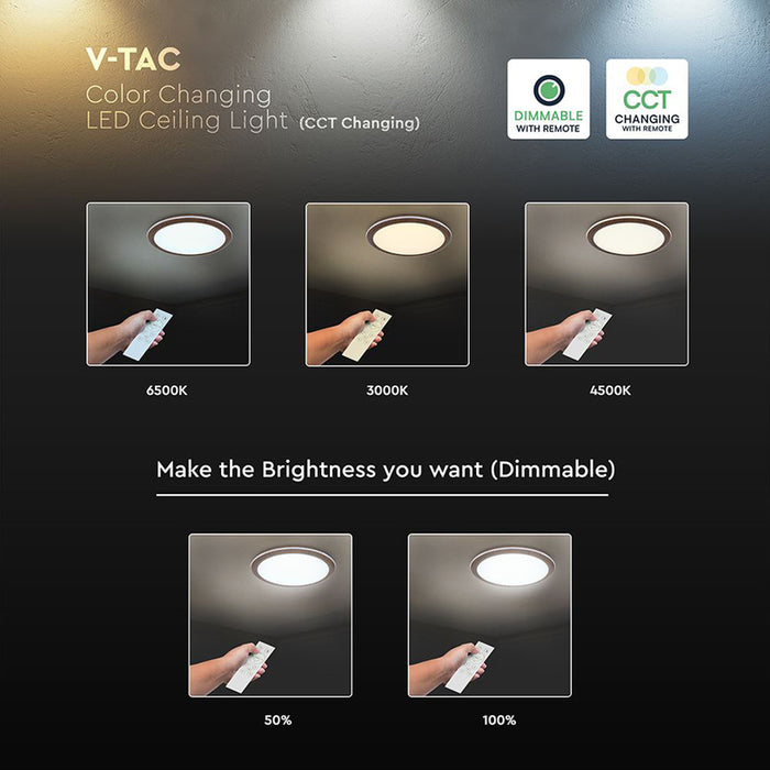 LED CEILING LIGHT 36W 41CM 3CCT WOOD REMOTE CONTROL V-TAC