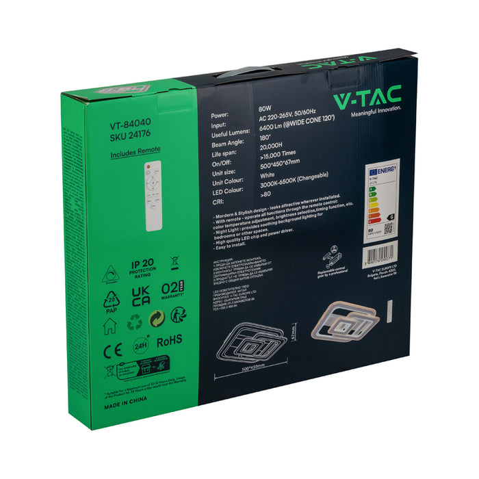 LED CEILING LIGHT 80W REMOTE CONTROL WHITE 84040 V-TAC
