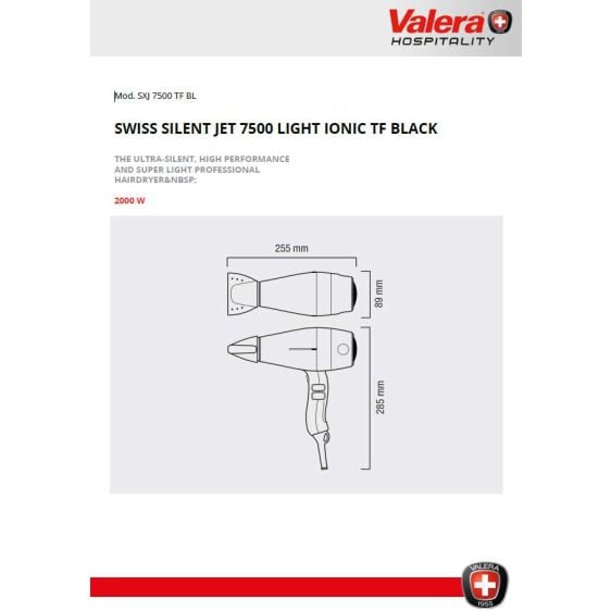 Hair dryer VALERA Swiss Silent Jet 7500 Light Ionic TF White