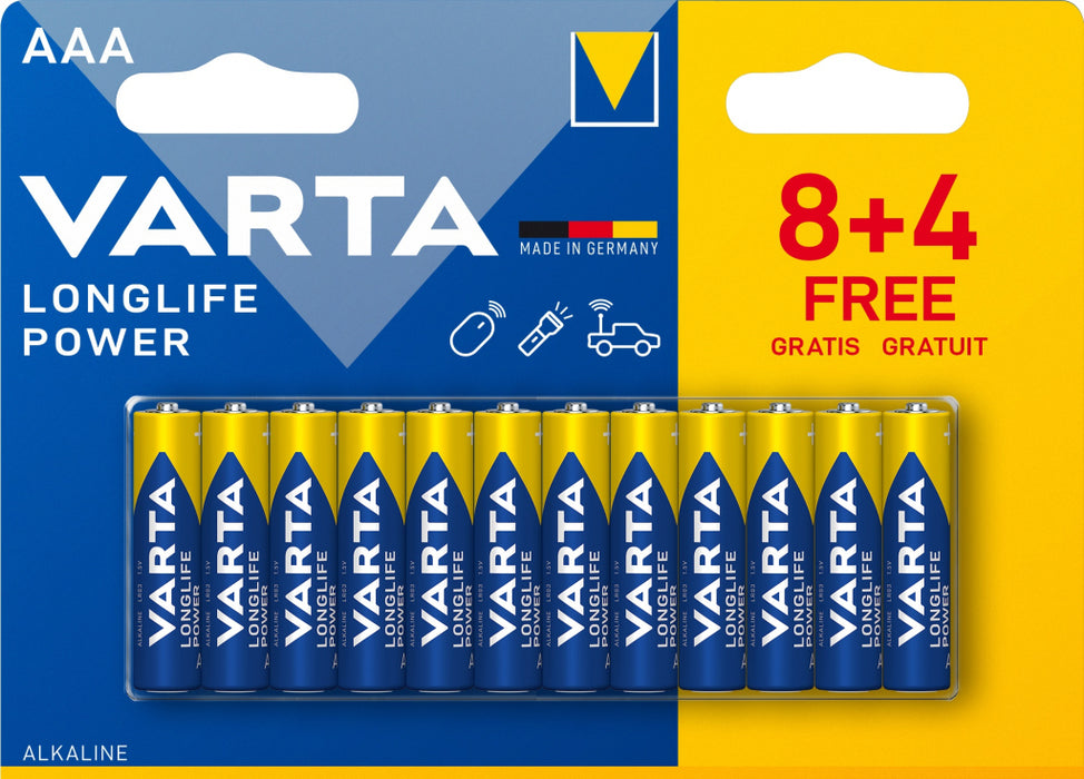 Batteries Varta LONGLIFE POWER AAA BLI 12 (8+4)