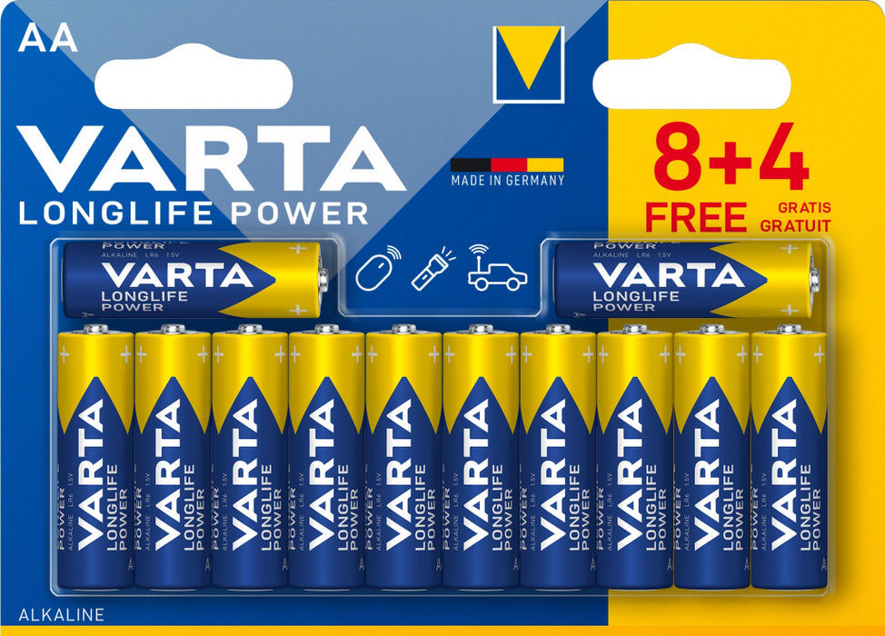 Batteries Varta LONGLIFE POWER AA BLI 12 (8+4)