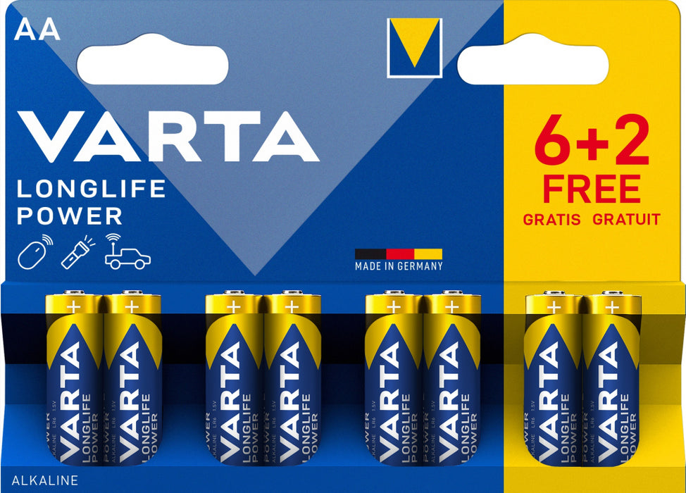 Batteries Varta LONGLIFE POWER AA BLI 8 (6+2)