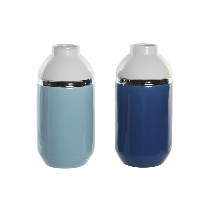 Vase DKD Home Decor 12,5 x 12,5 x 25 cm White Sky blue Navy Blue Stoneware (2 Units) - Декорация и Осветление<<<Дом