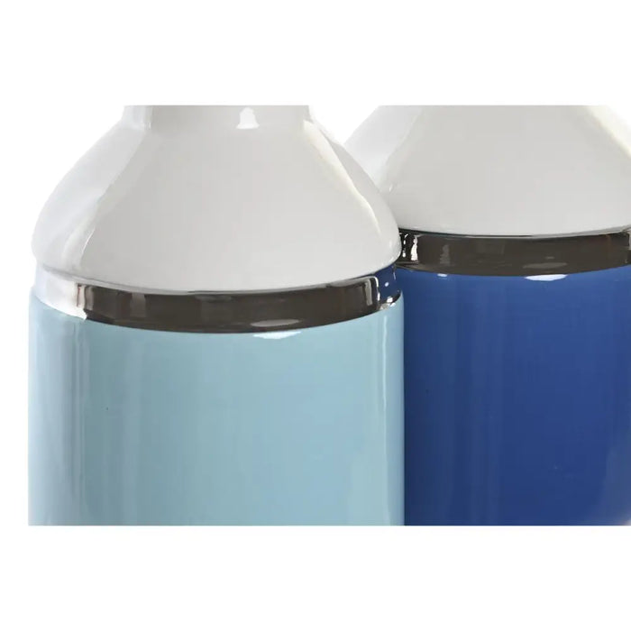 Vase DKD Home Decor 12 x 12 x 18,5 cm Silver White Sky blue Navy Blue Stoneware (2 Units) - Декорация и