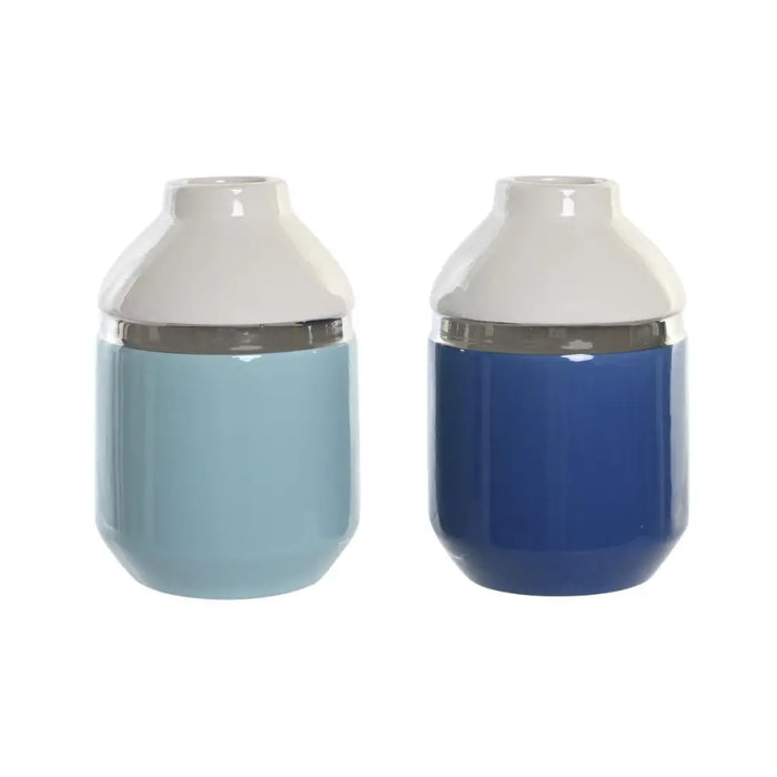 Vase DKD Home Decor 12 x 12 x 18,5 cm Silver White Sky blue Navy Blue Stoneware (2 Units) - Декорация и
