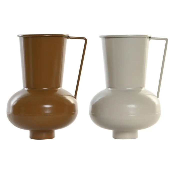 Vase DKD Home Decor 13 x 12.5 x 17 cm Beige Metal Orange Mustard (2 Units) - Декорация и Осветление<<<Дом