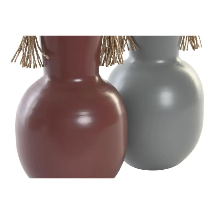 Vase DKD Home Decor 14 x 13 x 24 cm Grey Metal Terracotta (2 Units) - Декорация и Осветление<<<Дом