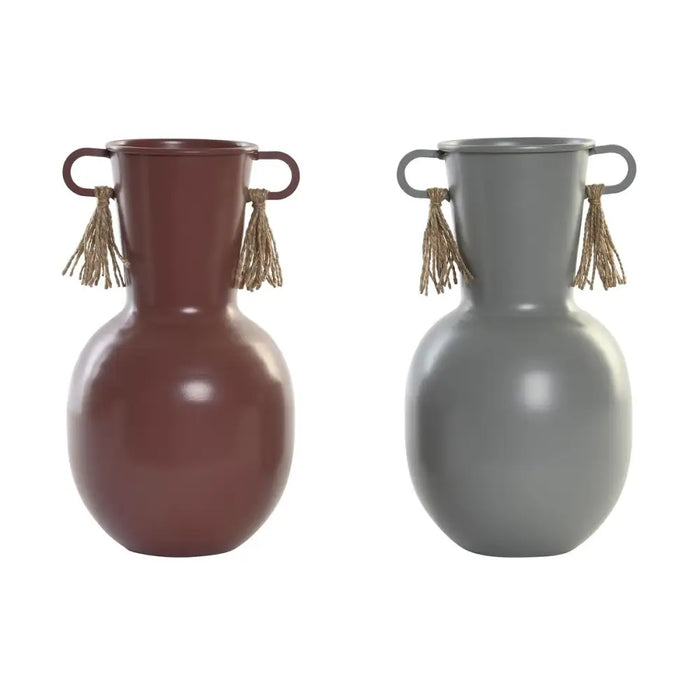 Vase DKD Home Decor 14 x 13 x 24 cm Grey Metal Terracotta (2 Units) - Декорация и Осветление<<<Дом